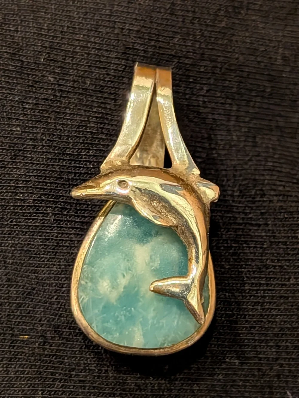 Dolphin Teardrop Caribbean Larimar Pendant & Sterling Silver - Picture 1 of 6